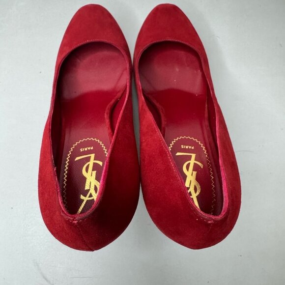 Saint Laurent Red/Coral Suede Tribtoo Platform Pumps – Size 39 - Picture 8 of 16